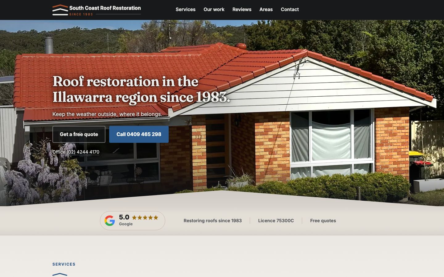 South Coast Roof Restoration website