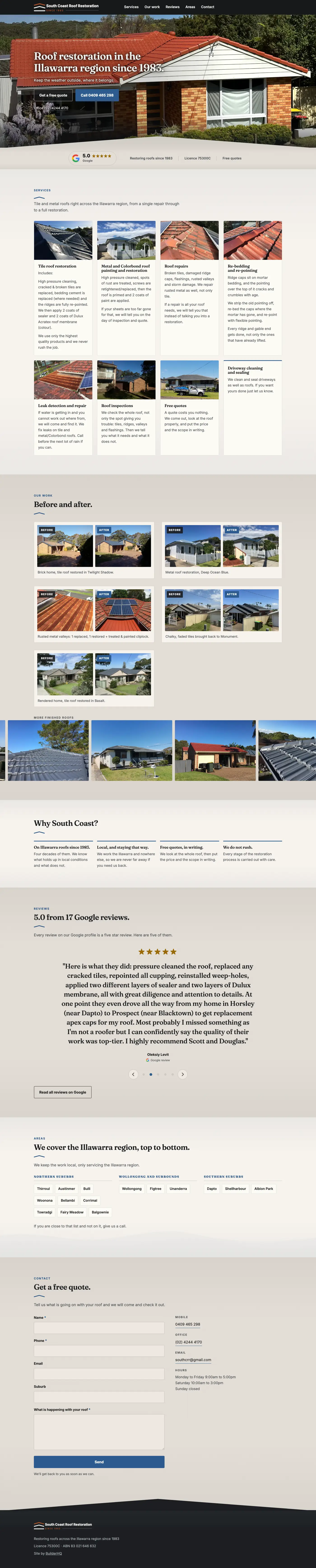 South Coast Roof Restoration website